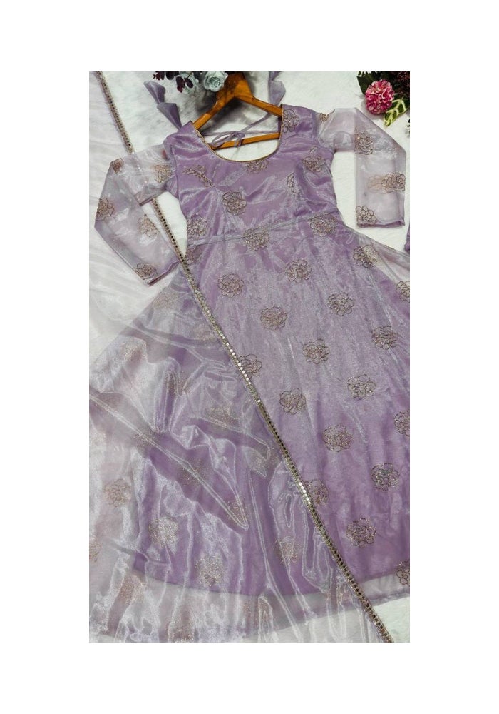 Malishka Export Lavender Anarkali Gown With Dupatta for Women - Image 3